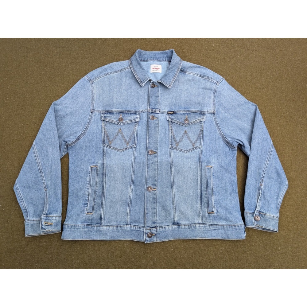 Wrangler Trucker Light Wash Blue Jean Jacket Size XXL Mens Denim Starched